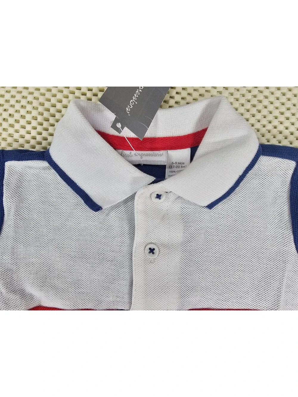 First Impressions Baby Polo Shirt, Red, White, and Blue. Size 6-9 M. #AMERICANA